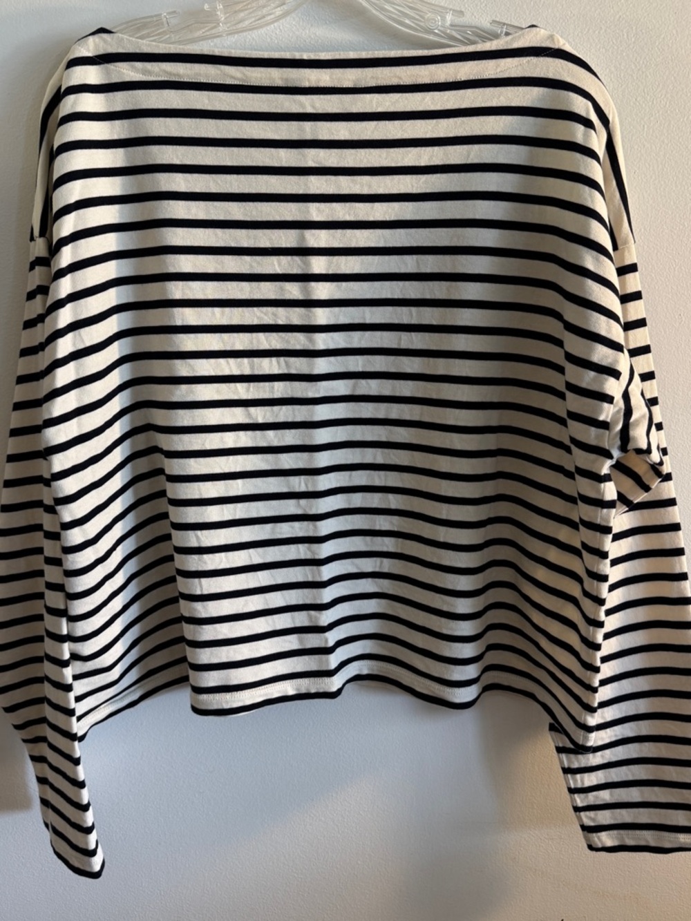 Lauren Ralph Lauren Black and Ivory Striped Long-Sleeve Cropped Boatneck Tee XL - Picture 5 of 5